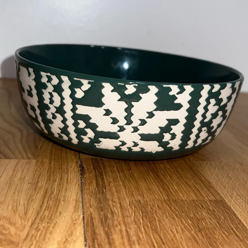 Crate and Barrel Fair Isle Bowls Green bowl holiday-glazed stoneware